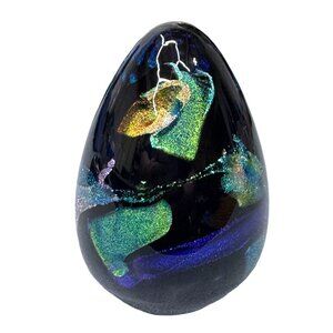 Signed Stafford 2006 Black Art Blown Glass Egg LE 147/150 Multicolor Iridescent